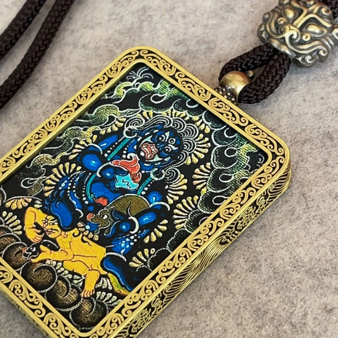 纯铜布艺项链 爆款西藏唐卡涨停牌吊坠黑财神唐卡佛牌唐卡项链