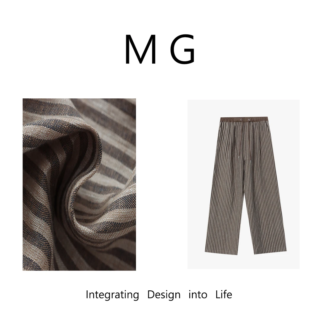 毛毛：《三宅麻裤》MUAN定制100亚麻老钱条纹长裤拖地裤女DS-9036