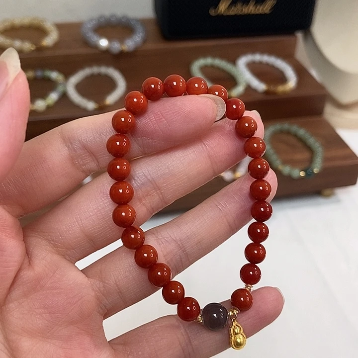 手链18K金镶嵌南红玛瑙6.5mm南红