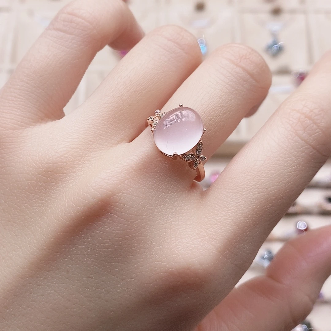 芙蓉石银S925镶嵌戒指戒指