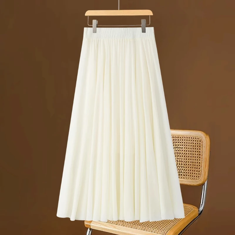 拉夏贝尔纯色雪纺松紧腰半身裙女春夏季2025年新款高腰简约中长裙
