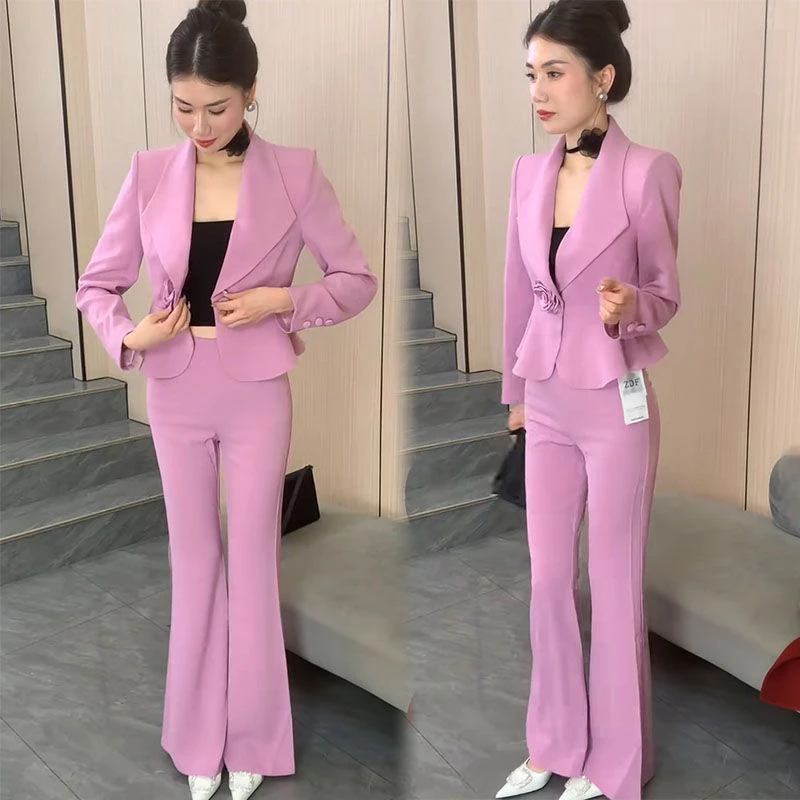 时尚气质套装女25春季新款高级感收腰西服外套微辣长裤显瘦两件套