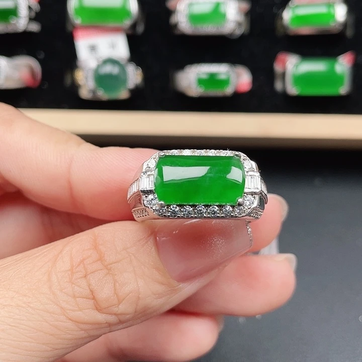 翡翠银S925镶嵌戒指编号0058没运费险天然a货翡翠