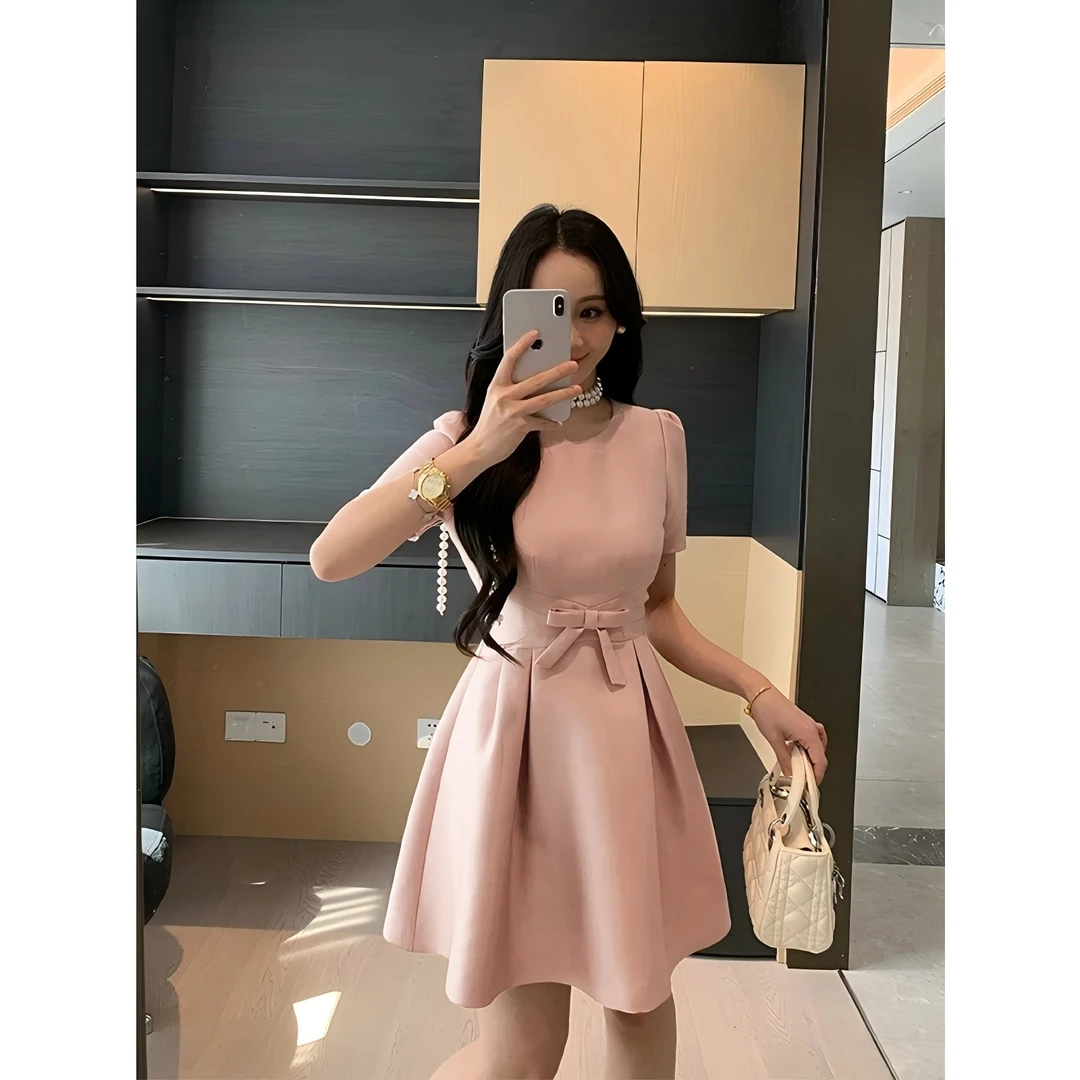 【娅姐】【有里布】法式小众设计感气质连衣裙女夏洋气收腰长裙D2044