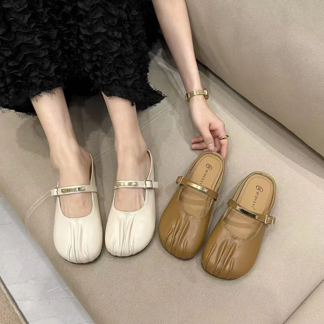 包头拖单里一字包头拖鞋2025新款舒适百搭半拖懒人鞋豆豆鞋F025