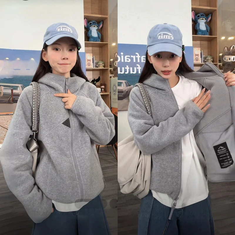 双面摇粒绒连帽卫衣外套男秋季爆款美式复古休闲情侣保暖抓绒上衣