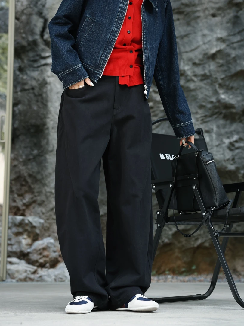 TT设计师【夜城】日系高级慵懒感简约松弛感亚麻天丝弯刀裤TT190799