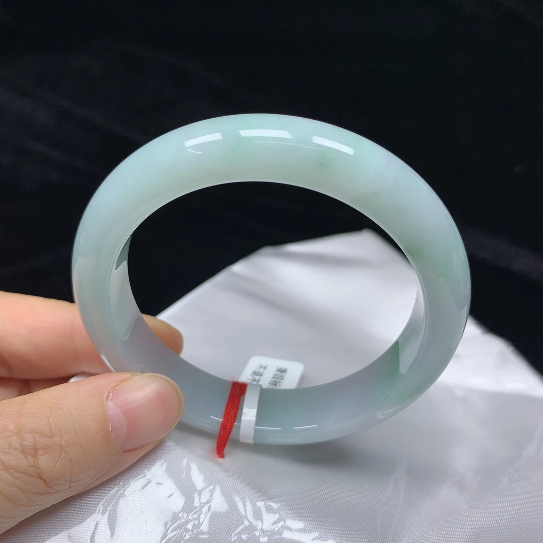 58/59圈缅甸天然翡翠A货正圈手镯女款时尚百搭平安镯玉镯有纹