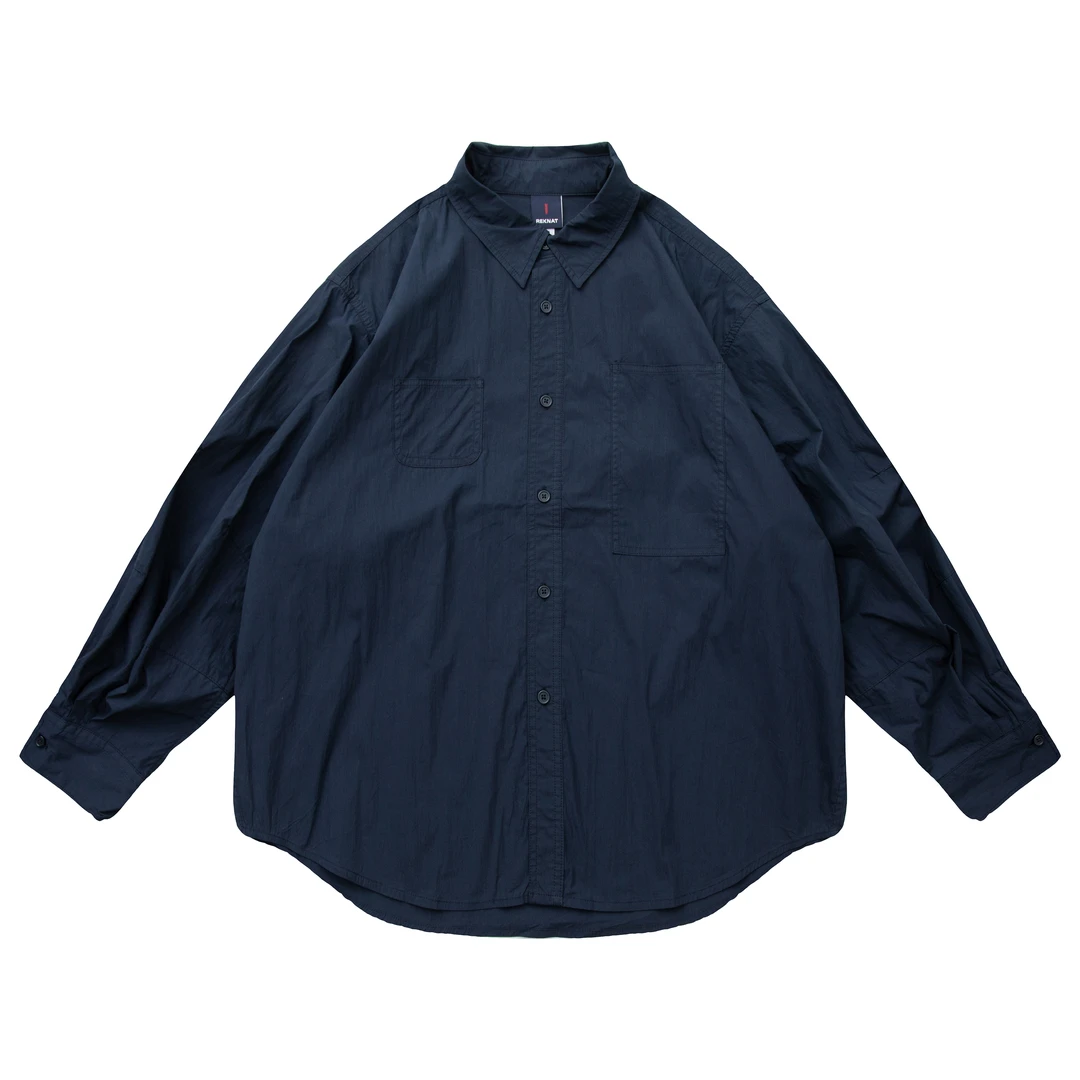 春季男生日系藏青色百搭长袖工装衬衫