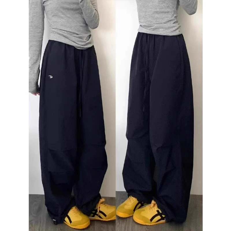 藏青色工装裤女夏季2025新款休闲运动裤小个子薄款直筒速干阔腿裤