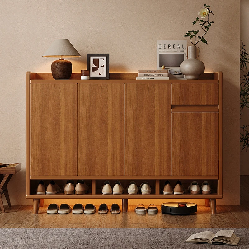 鞋柜家用门口室内入户新款爆款楼道外走廊用大容量储物柜实木