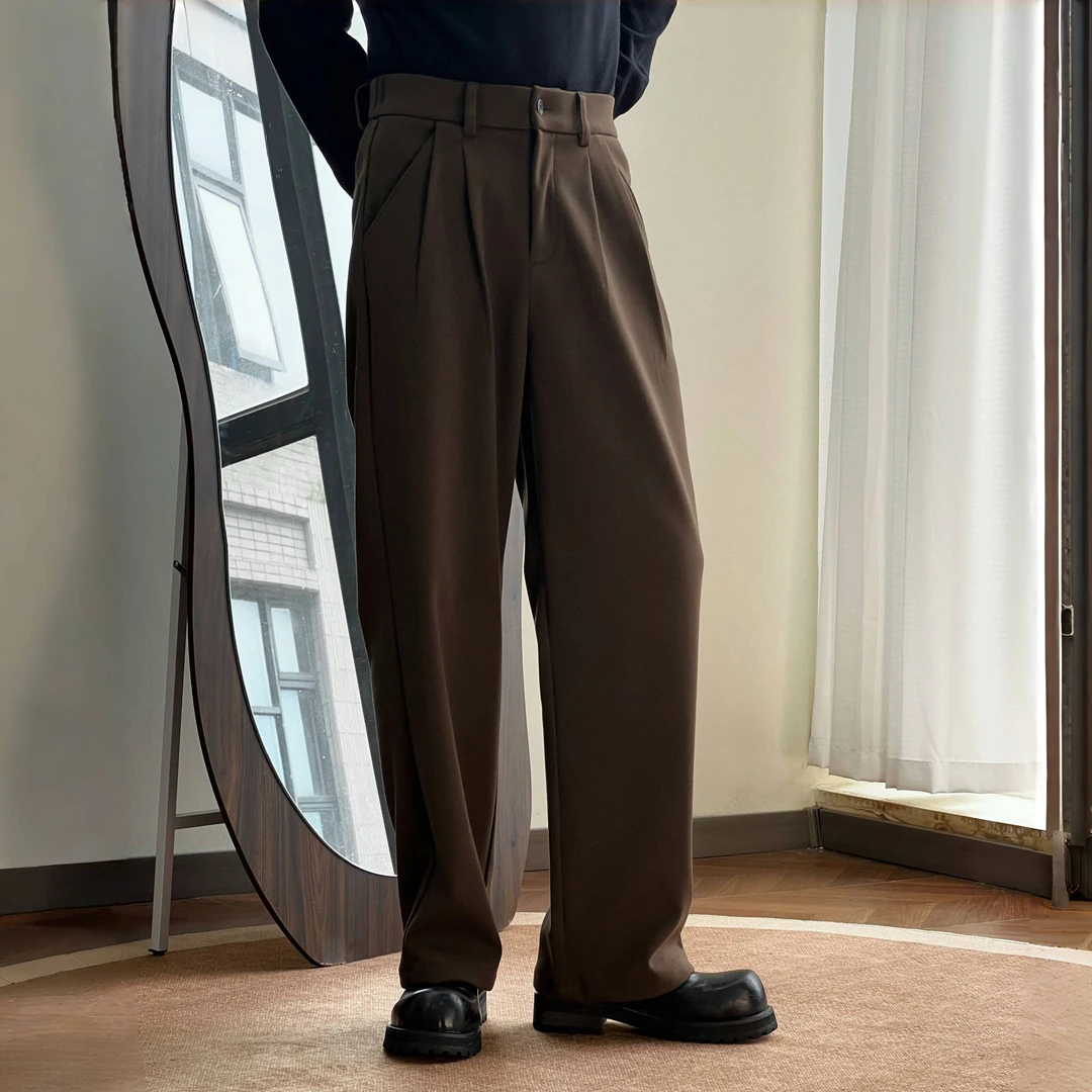 秋冬裤子男纯色厚款长裤高腰宽松型休闲裤宽松西裤男款直筒西裤