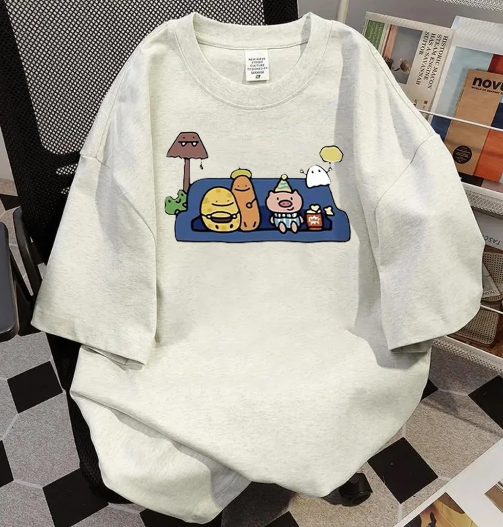 美式夏季卡通印花纯棉打底上衣短袖t2025新款潮流