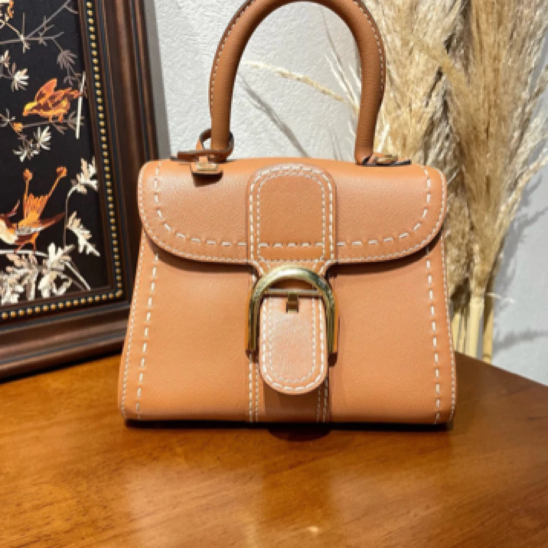 99新 Delvaux/德尔沃 焦糖色金扣 brilliant mini 手提斜挎包