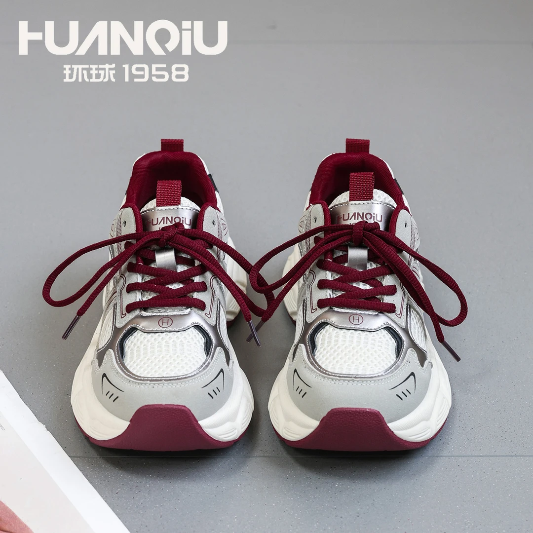 HUANQIU/环球休闲女鞋2025新款网面老爹鞋厚底运动鞋韩版学生女鞋