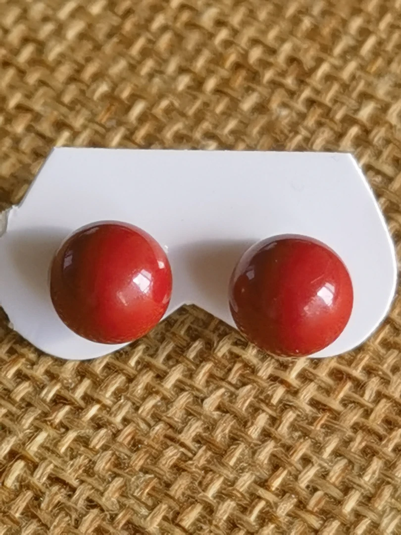 足银耳饰 H1朱砂红朱砂999弯钩银耳钉8mm多样性发其一件