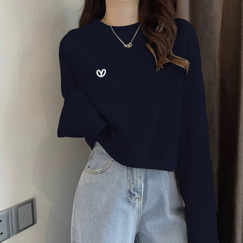 圆领套头短款卫衣女加绒加厚秋冬长袖上衣高腰显瘦小个子春秋薄款