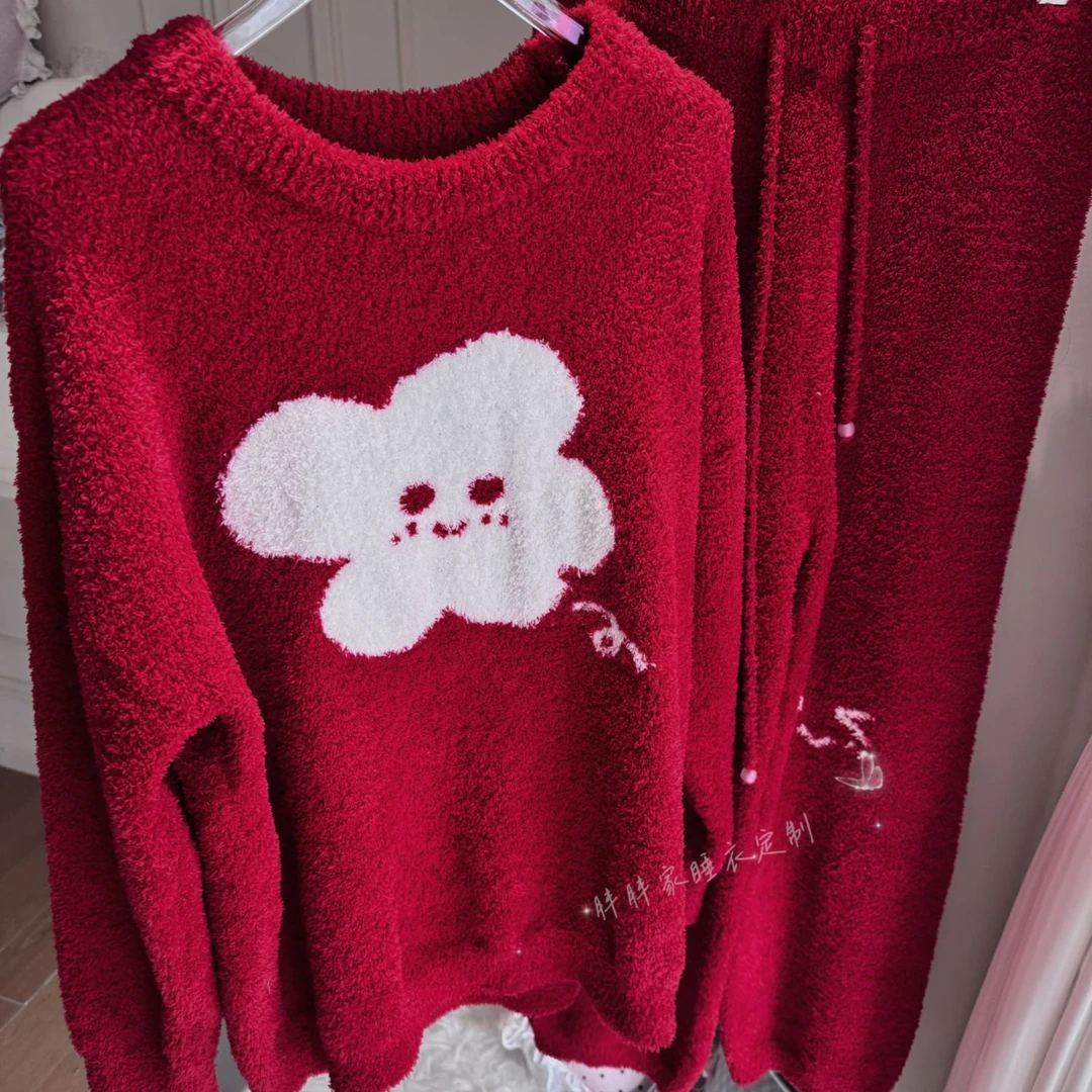 【圣诞花花】半边绒软绵绵奶呼呼睡衣女秋冬加厚可爱可外穿两件套