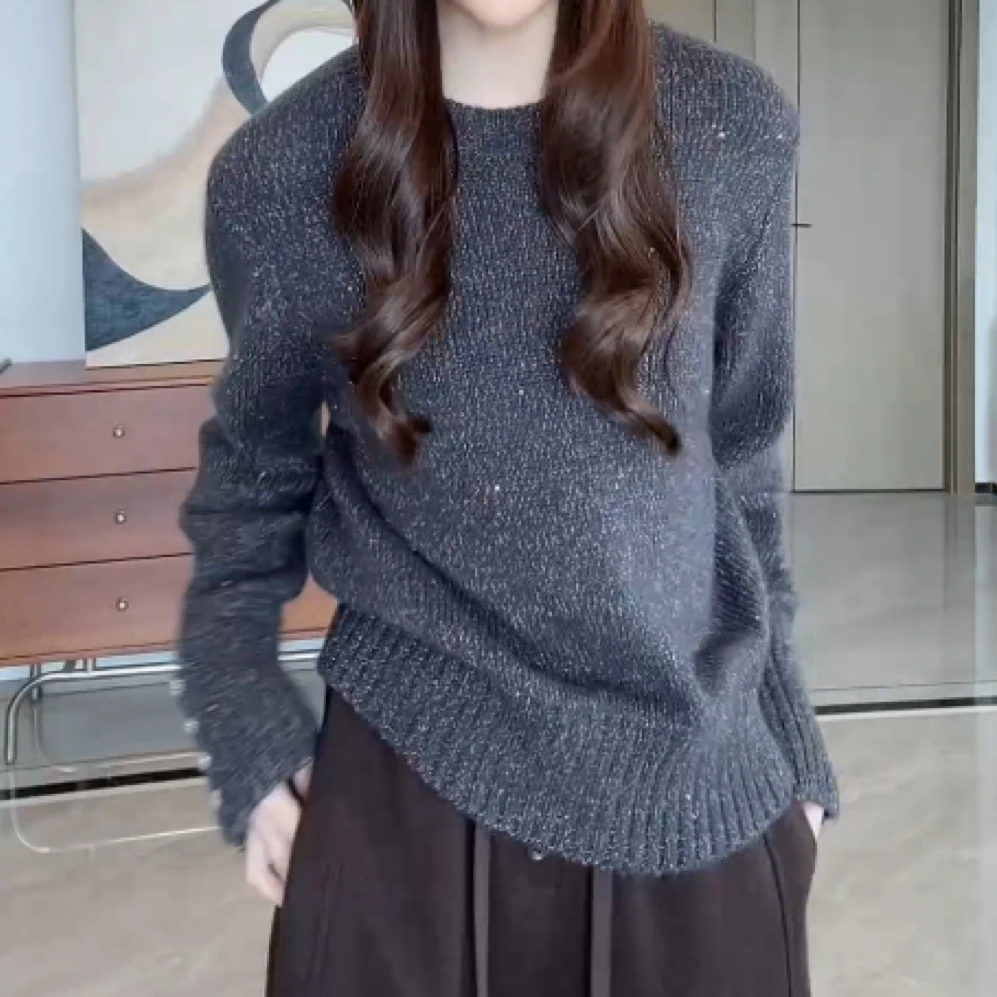 法式温柔氛围感袖子排扣软糯亮片毛衣2025新款秋冬宽松长袖针织衫