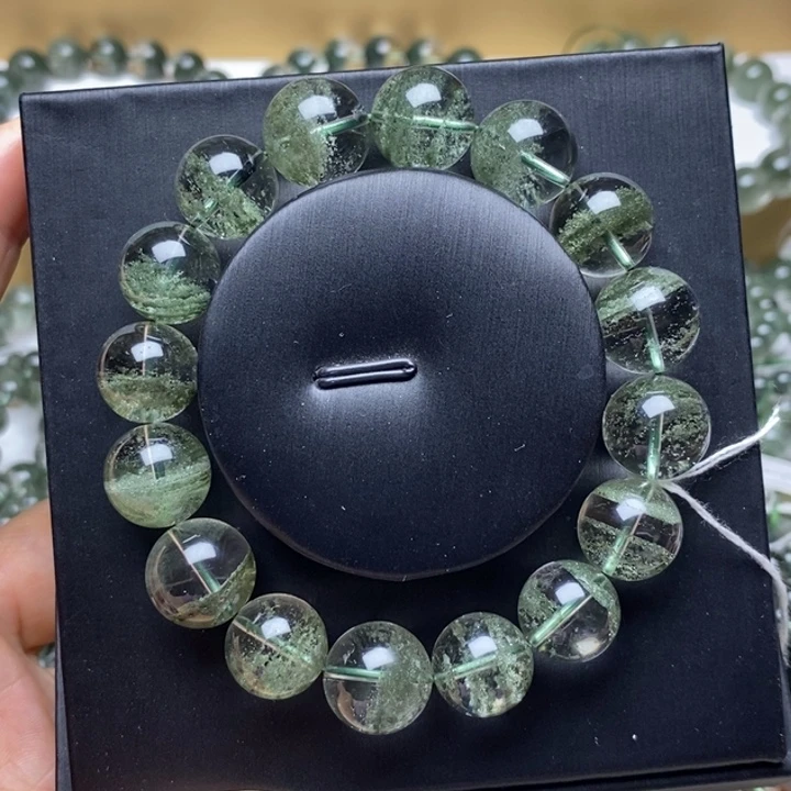 水晶未镶嵌手链J135351天然绿幽灵聚宝盆13+