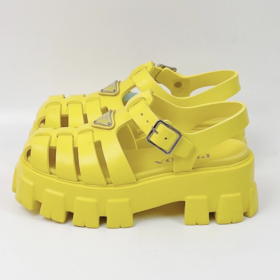 99新 Prada/普拉达 36码 黄色三角标厚底凉鞋 99新 lm3891