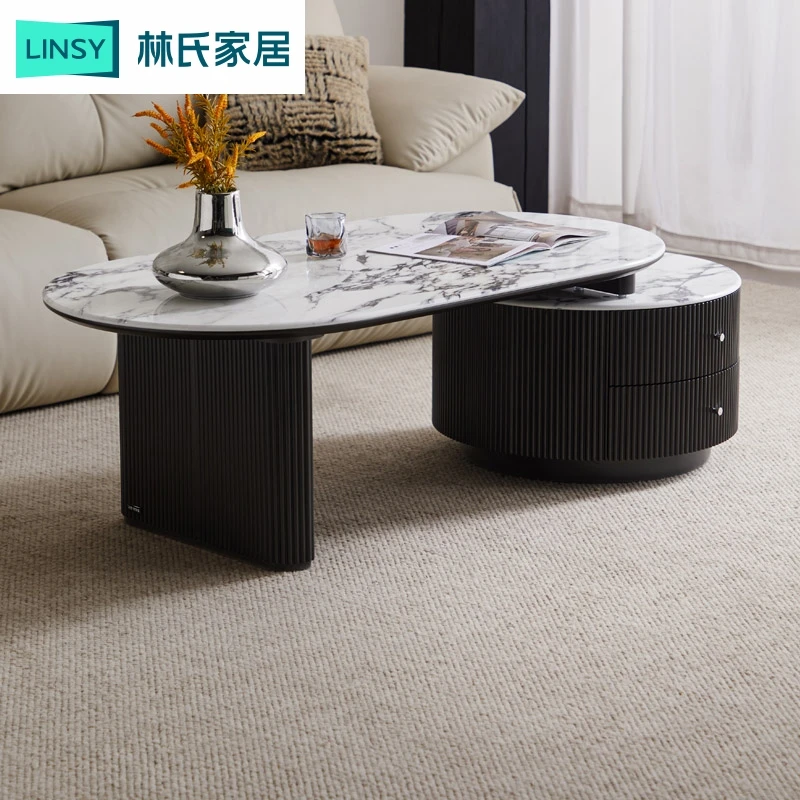 林氏家居伸缩岩板茶几客厅轻奢高级感客厅家用小户型LS540L1 ZH