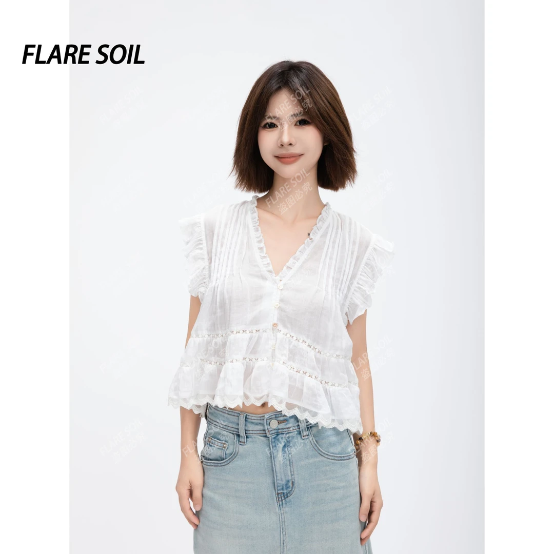 【FLARE SOIL】（现货）飞飞袖荷叶边衬衫宽松型无袖时尚气质T4124A
