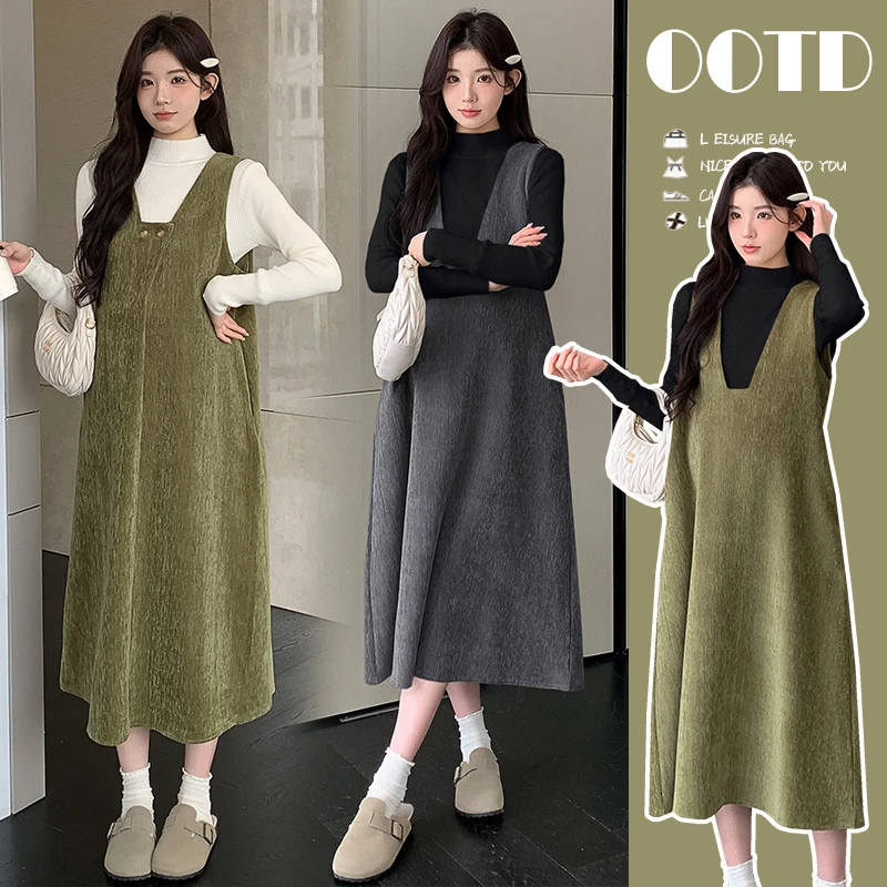 孕妇装2025新款秋冬前后两穿套装毛衣+雪尼绒呢背心裙两件套