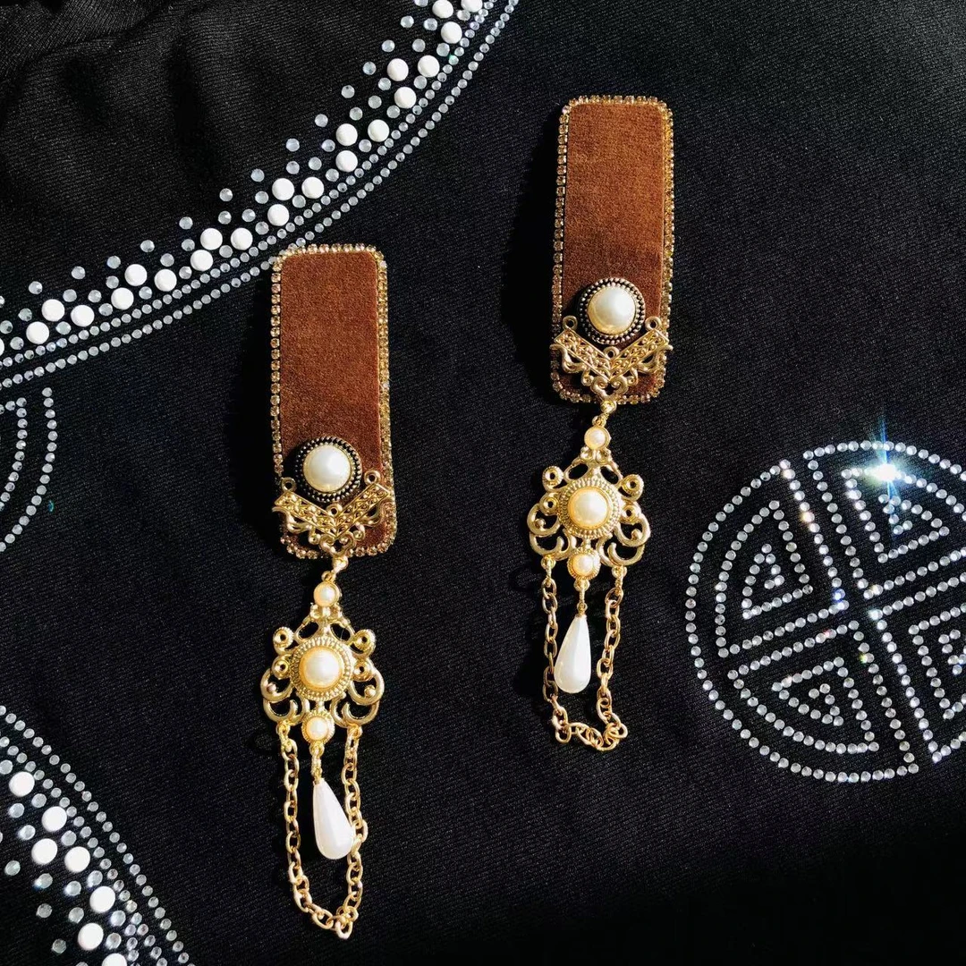 慕崡（一对）民族风丝绒重工流苏发夹复古气质发饰对夹