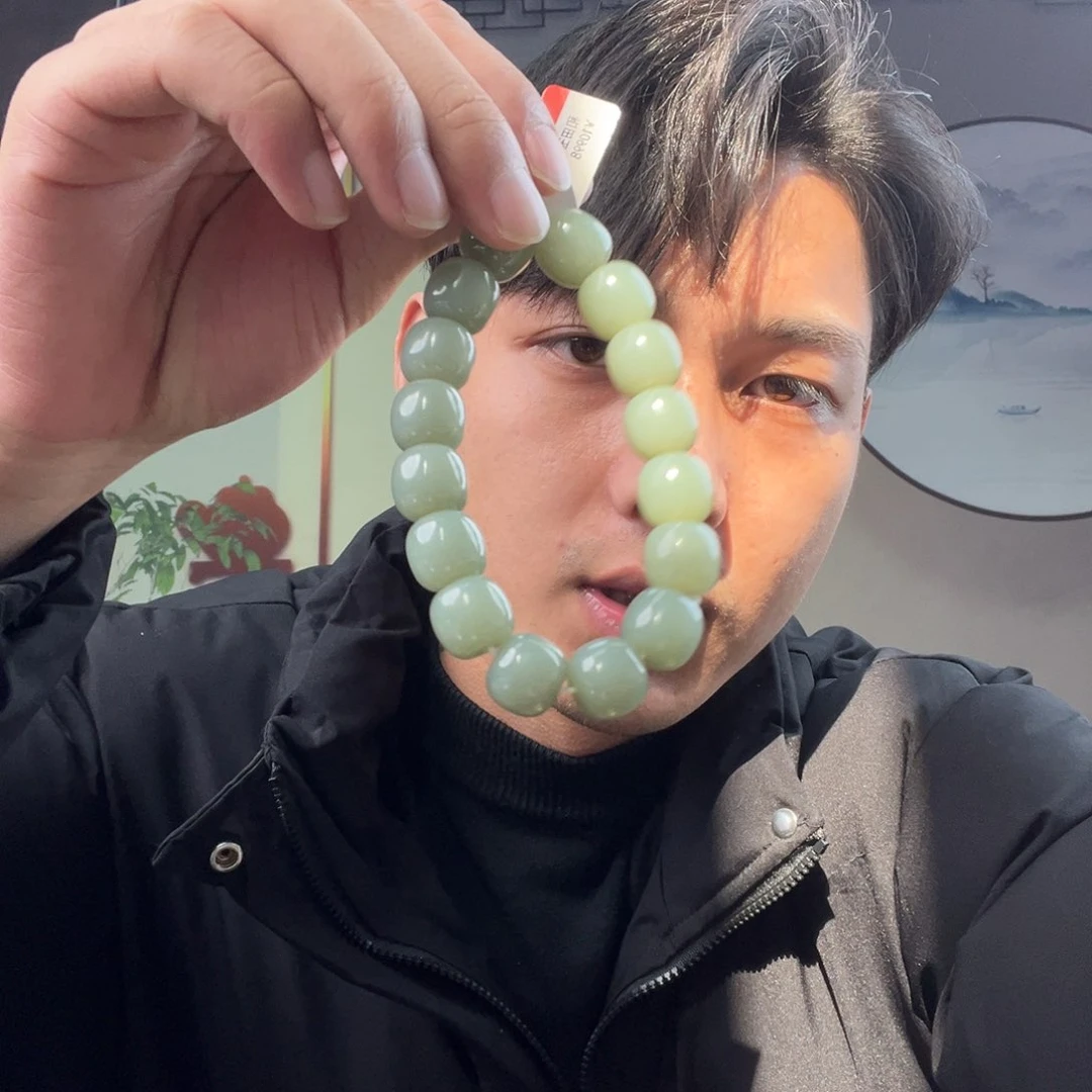 和田玉手链未镶嵌纯天然新疆和田玉且末蓝14mm