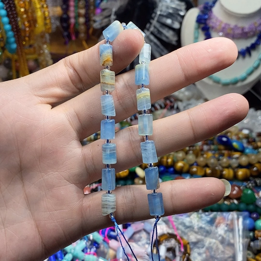 石英质玉未镶嵌，蓝方解柱子7mm，