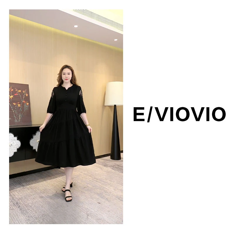 胖大今大码定制夏季新款七分袖时尚大方显瘦中长款连衣裙ZB6785