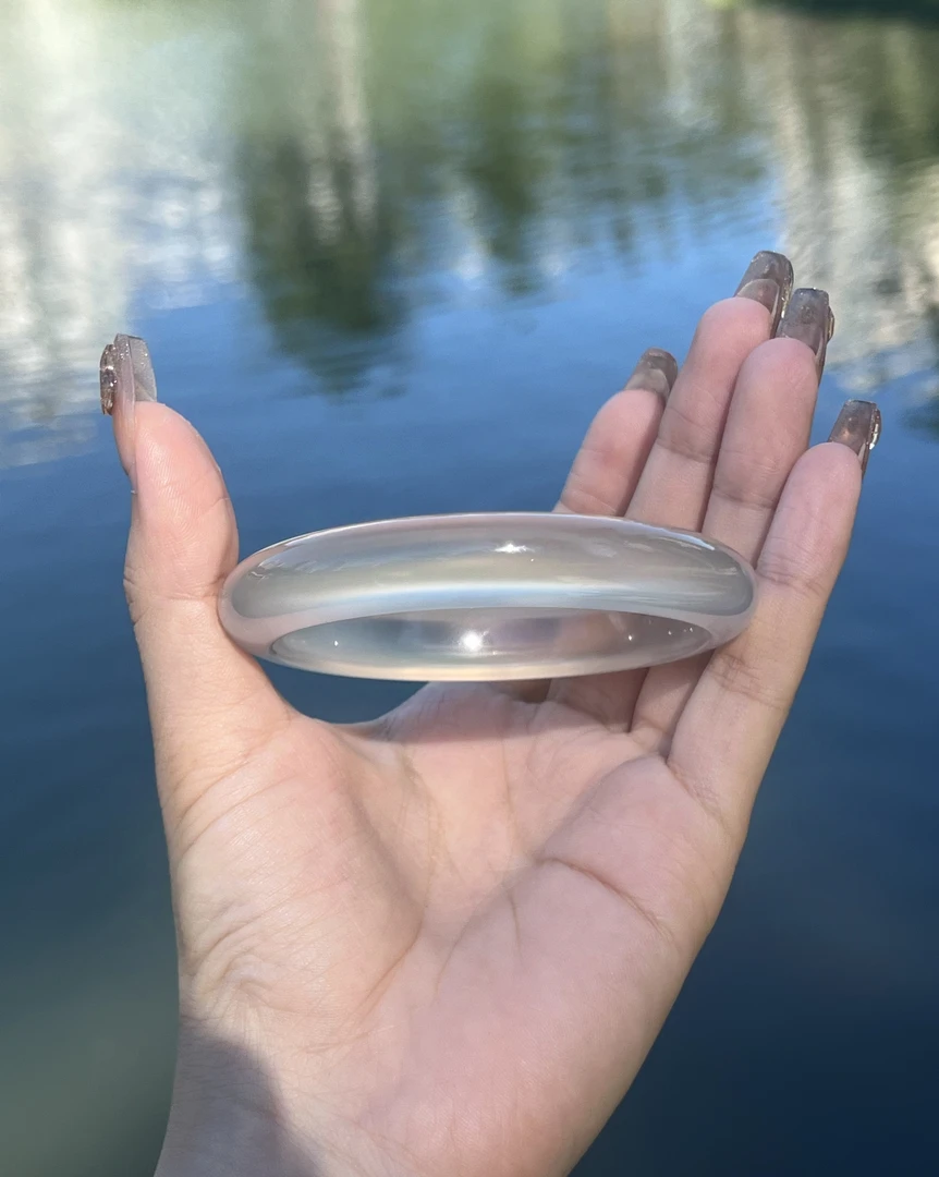 【马料香槟】毕业级香槟原色天然玛瑙玻璃底高冰高透玉手镯送礼必备