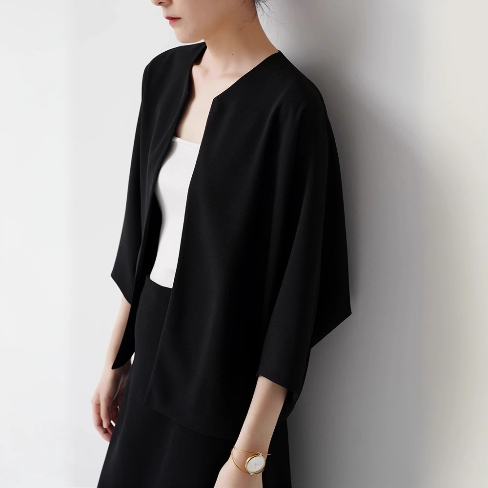 ROUJE LEOK轻奢百搭气质显瘦七分袖短外套女装早秋简约宽松通勤休