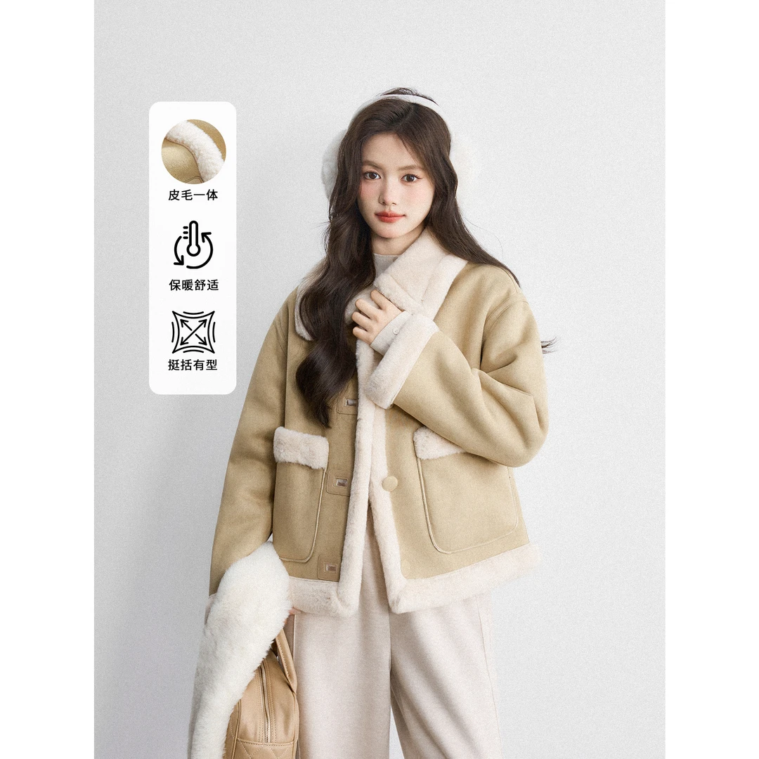 第一天【热恋岛屿】皮毛一体短款外套2025冬季高级感上衣1331385WC