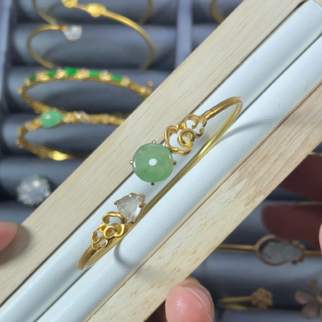 翡翠银S925镀金镶嵌手镯
