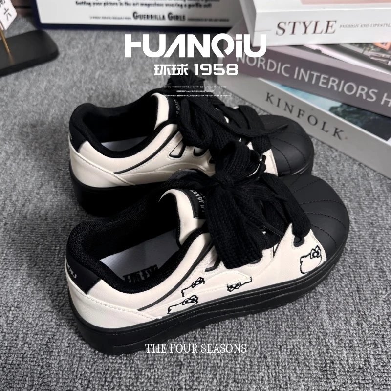 环球贝壳头板鞋女款2025秋冬厚底学生厚底百搭潮鞋潮流韩版