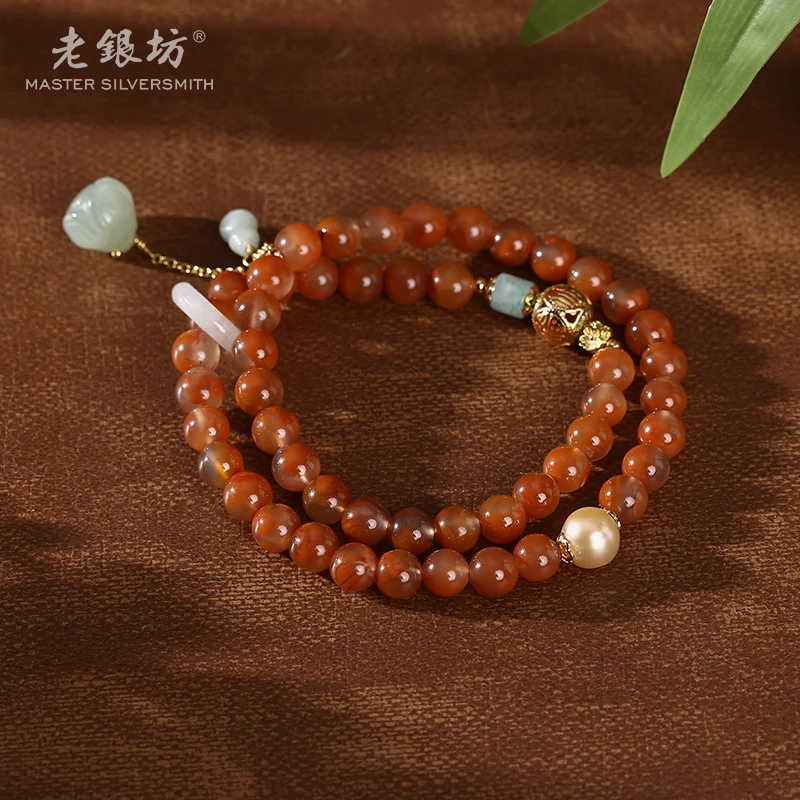 【老银坊】南红平安扣莲蓬手串 0035831