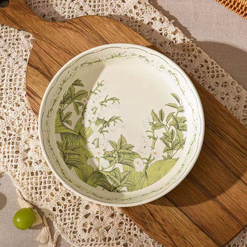铃兰花8寸深盘家用磨砂陶瓷菜盘饭盘