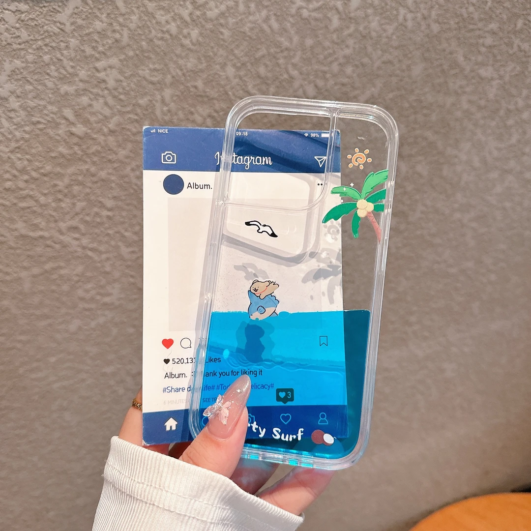 新夏季创意小狗适用苹果16promax手机壳iPhone15p液体14流沙13/12