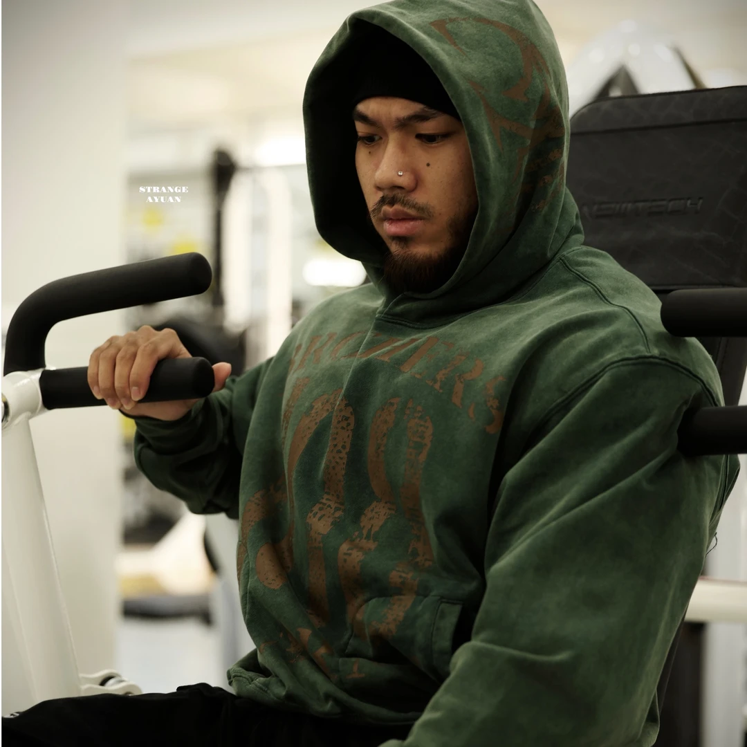 IRONJUNGLE GYM “兄弟连”108浆 拳击手水洗连帽卫衣短宽重磅