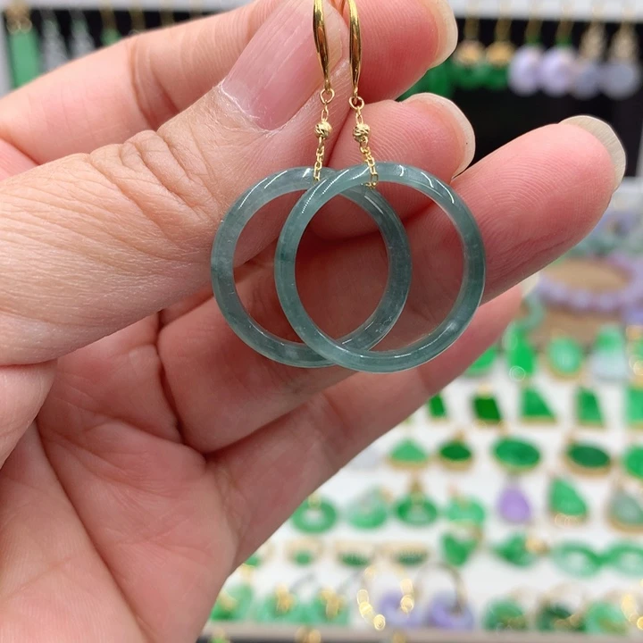 翡翠18K金镶嵌耳饰