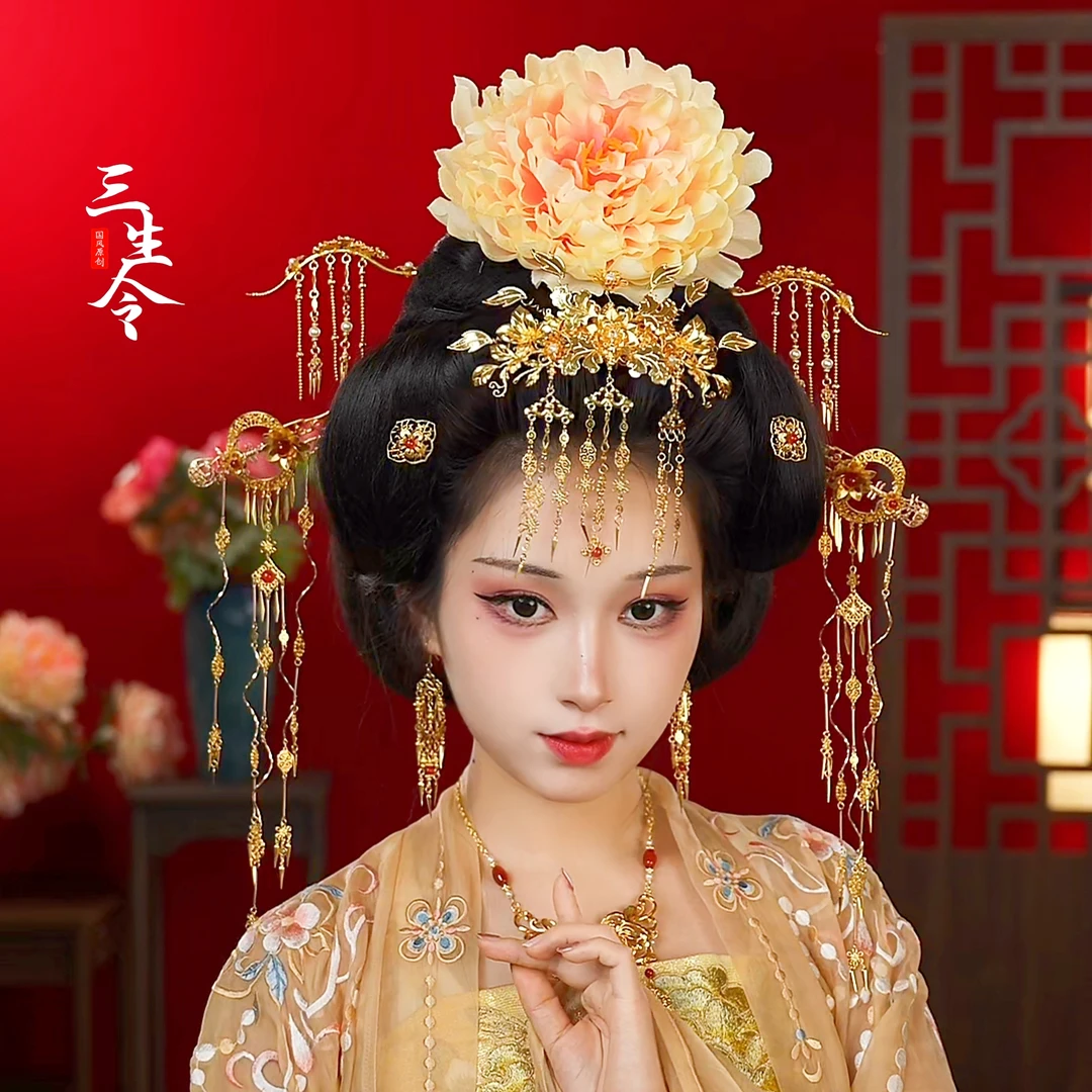三生令【玉环】唐风金色复古汉服原创古风发簪贵妃富贵饰品发冠