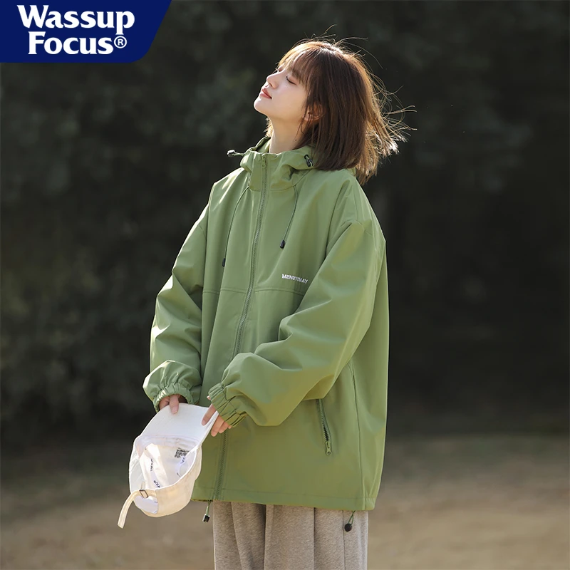 WASSUP FOCUS加棉加厚情侣外套男女春秋款潮冲锋衣夹克宽松上衣男