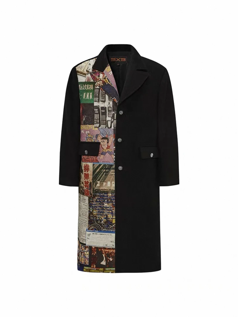 TENXTEN90年代复古贴布印花拼接风衣