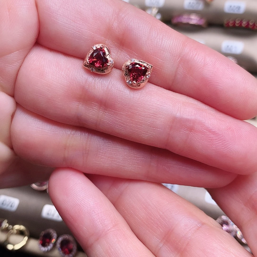 石榴石耳饰银S925镶嵌