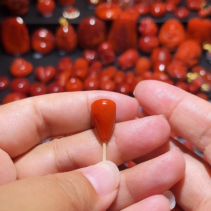 南红玛瑙未镶嵌配饰火焰纹三通10mm