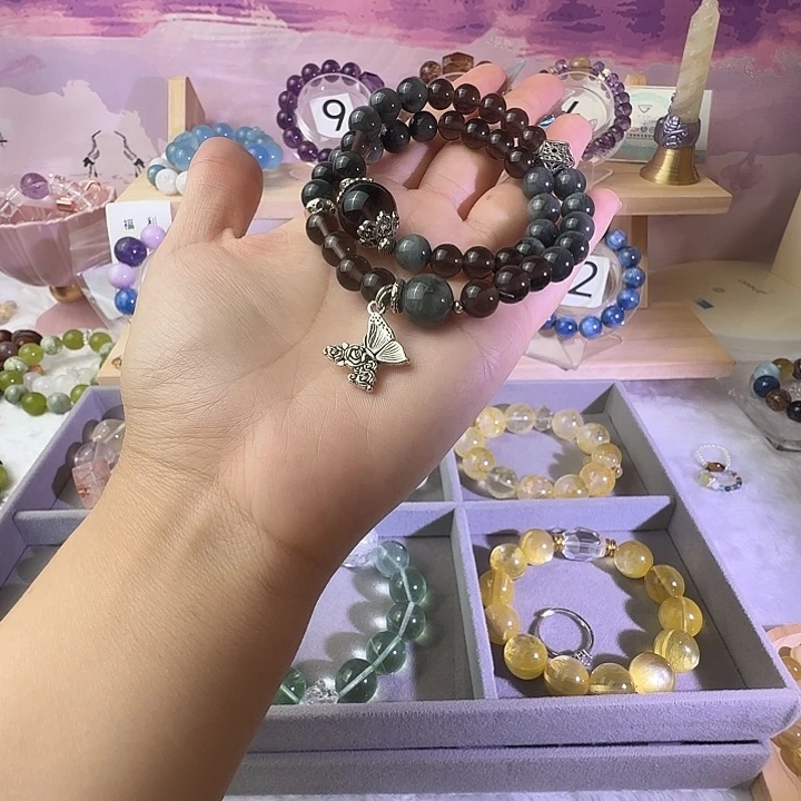 仿水晶非金属灰兔毛双圈