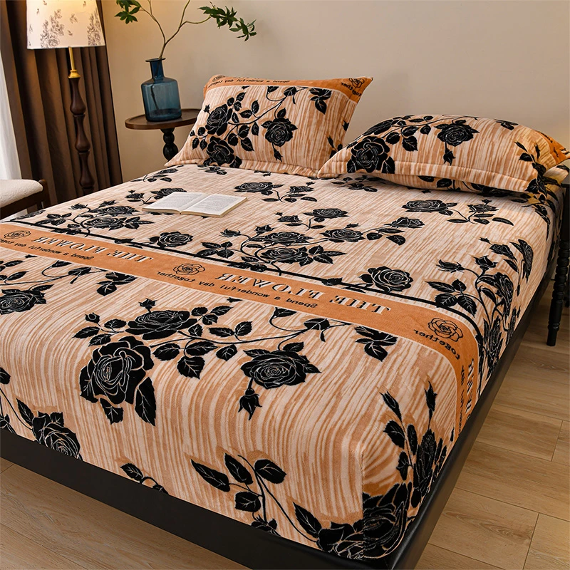 新款加厚牛奶绒床笠床罩防滑防尘床单三件套床垫保护套可机洗