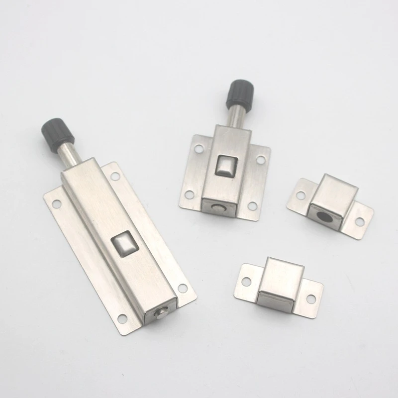 不锈钢弹簧插销卫生间门栓带按钮自动弹力插销门窗五金护具